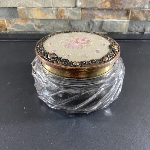 Vintage brass glass jar powder - glass,