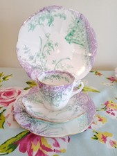 Custom listing Wileman Pre Shelley Lilac & Green Teacup Saucer Side Plate Cake