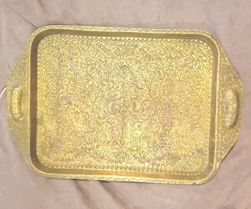 Vintage brass engraved tray - brass,