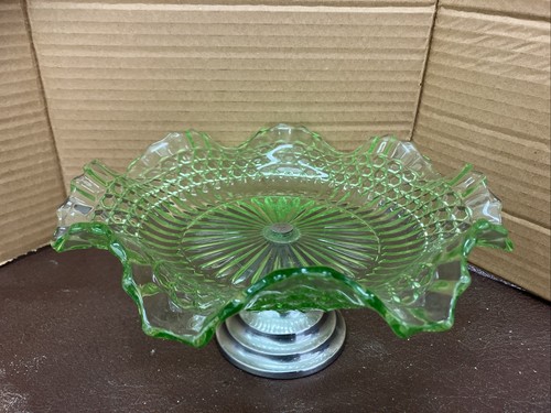 Vintage green glass cake - vintage, stand