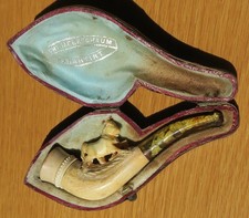 ANTIQUE CASED MEERSCHAUM PIPE CHEROOT HOLDER – CARVED HORSE