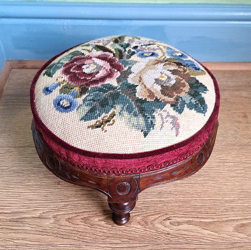 Round antique footstool - round,