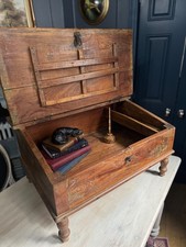 Victorian Clerk’s Desk – Antique Pine Tabletop Writing Desk with Padlock Latch