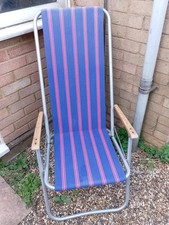 Vtg Folding High back Cotton Striped Camping Garden Deck Chairs. Free Postage