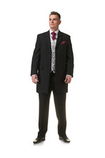 Black Prince Edward Jacket Herringbone 3/4 Length Teddy Boy Drape Albert Wedding