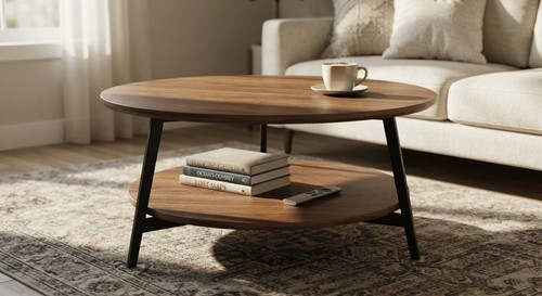 Rustic round coffee table with - round,