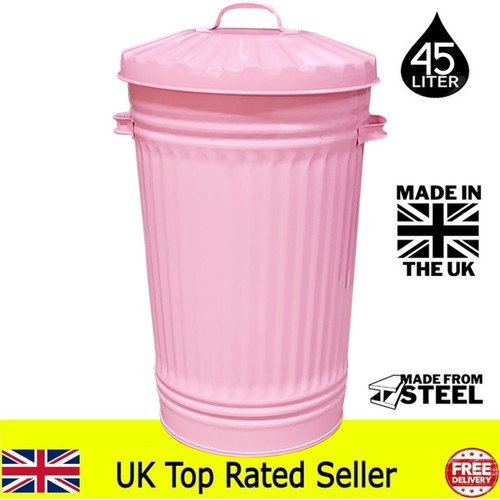 Retro dustbin pink metal - metal, steel