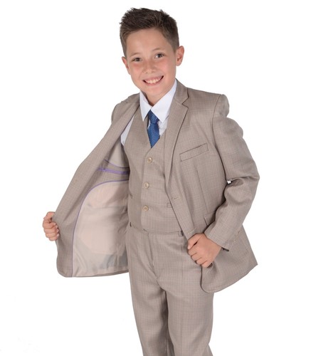 Beige checked boy suit - suit, boys