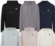 BELSTAFF MENS COTTON FLEECE HOODIE SWEATSHIRT OVERHEAD TOP SOFT TOUCH PATCH LOGO