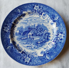 VINTAGE BLUE & WHITE COUNTRY SCENES STAFFORDSHIRE POTTERY PLATE