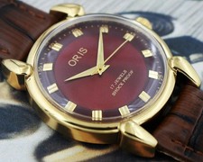 Vintage Oris Swiss Hand-Wind Men's Watch REd Dial Teardrop Lugs Steel Case