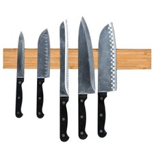 Magnetic Wall Mounted Knife Holder Bamboo Wood Kitchen Knife Strip Rack
