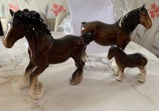 Beswick Shire Horses And Foal Figures Brown VGC