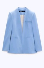 BNWT Zara Blue Lapelless Blazer Jacket Size Medium M 10 12