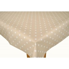 180cm Extra Wider Width Beige Polka Dot PVC Vinyl Wipe Clean Oilcloth Tablecloth
