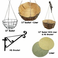 Wire Hanging Baskets 12" Inch  Flat Bottomed Pots Planter Holder Optional Liners