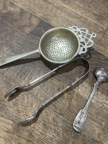 Antique silver tea strainer - tea,