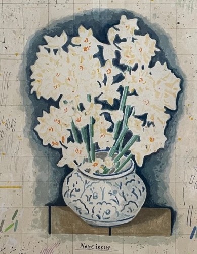 1984 narcissus vase flowers - vase, of
