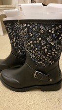 UGG Sivada Liberty womens Rain Boots Black Rubber Floral, Size 4 But 5.5 On Box
