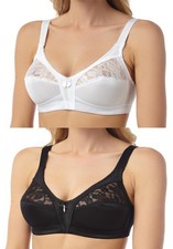 Women’s Lace Non Padded Wireless Soft Cup Bra Firm Control Comfort Black White