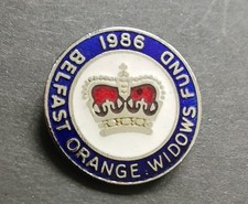 Vintage 1986 Belfast Orange Widows Fund Enamel Pin Badge