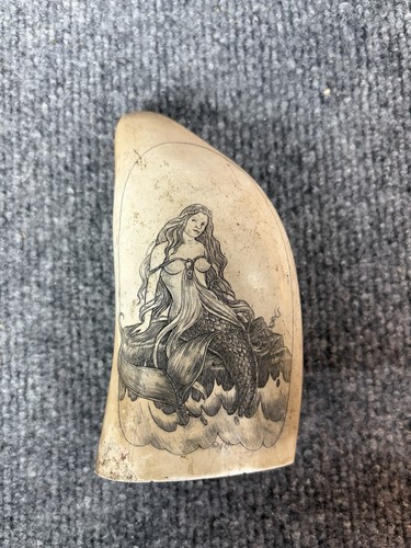 Mermaid faux scrimshaw tooth - mermaid,