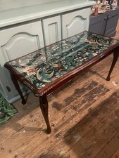 Ornate Carved Wood Table Decoupaged With A William Morris Inspired Paper