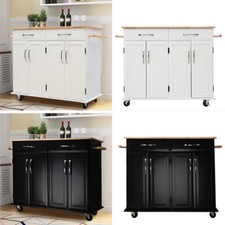Wooden Kitchen Trolley Island Dining Storage Cabinet Cart With Lockable Wheels