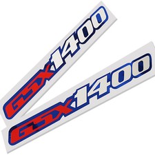GSX 1400 motorcycle decals custom graphics red & white on blue chrome