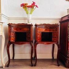 Pair of French Country Nightstands Shabby Chic Wood Bedside Tables, Farmhouse 