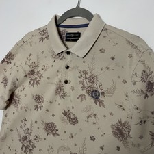 Henri Lloyd Mens Floral Polo Shirt Size L Beige Flower Print Limited Edition