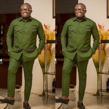 Army Green Men's Muti Pocket Safari Jacket Suits Outdoor Hunting Coat Two Pieces