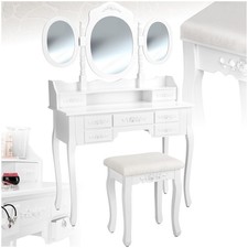 Vintage dressing table with stool 3 mirrors set make-up bedroom dresser white