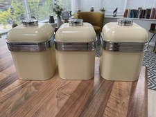 Swan Retro Tea, Coffee, Sugar Set of 3 Storage Canisters Vintage Cream & Chrome
