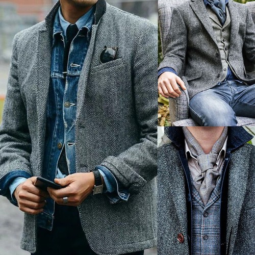 Men gray herringbone - gray,