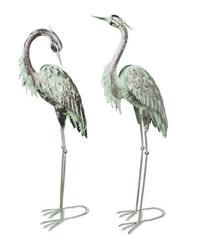 Metal heron garden ornament - metal,