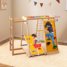 6-in-1 Jungle Gym Kids Indoor Playground  with Slide-Rainbow