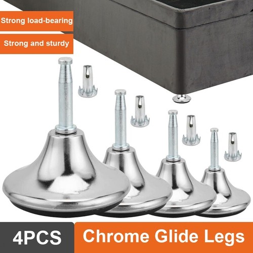 Chrome feet bed legs glides - 4x,
