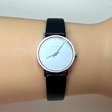 Georg Jensen Henning Koppel 320 SS Quartz Watch Black Leather Strap Denmark#101B