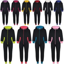 Kids Girls Boys A2Z Onesie One Piece Contrast Fleece Hoodie All In One Jumpsuit