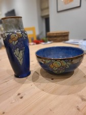 Royal Doulton Lambeth stoneware vase and  Bowl,  made of glazed ceramic