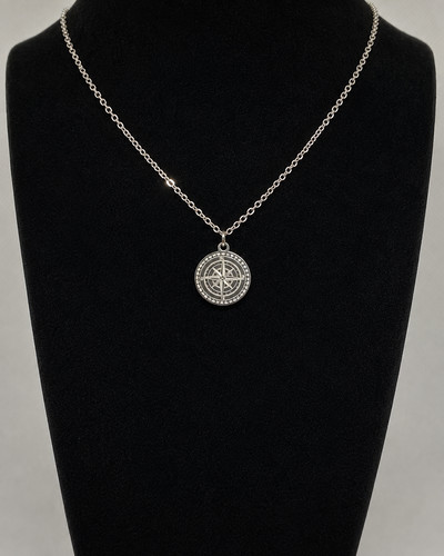 Silver stainless steel - silver, compass