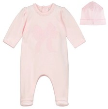 Emile Et Rose Eleanor Newborn Pink Cotton Butterfly Sleep-Suit , Hat & Bunny