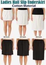 Ladies Lace Waist Half Slip Cotton Underskirt Petticoat Soft 18" 24" 28" Size
