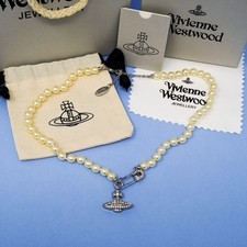 Vivienne Westwood Silver Bas Relief Pearl Safety Pin Orb Choker Necklace Box Set