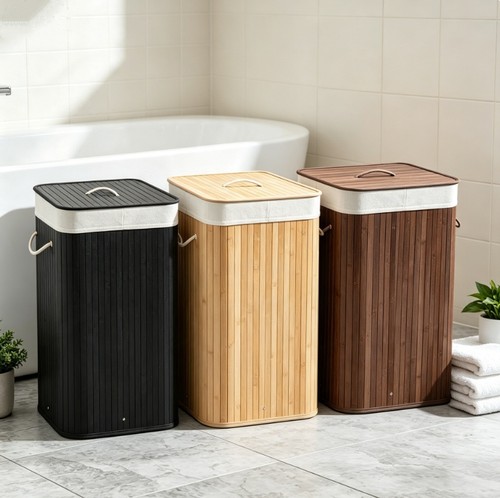 Bamboo laundry basket with - bamboo,