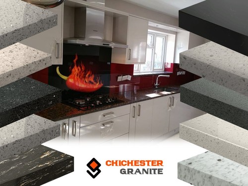 Cream marble quartz kitchen - quartz,