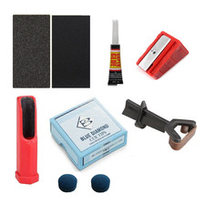 Snooker / Pool Cue Tip Repair Kit & Tip Clamp Blue Diamond Cue tips 9mm - 11mm