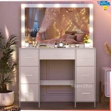 Makeup Vanity Set Large LED Lighted Mirror Dressing Table Desk Bedroom Dresser