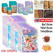 1000Pcs Holographic Rainbow Zip Lock Bags Clear Zip Seal Mylar Bags Foil Pouches